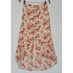 Abercrombie Fitch Floral High Low Midi Skirt Button Front Women's‎ Size S